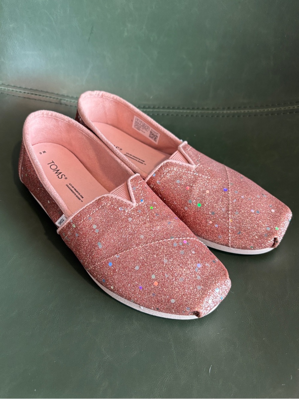 Toms Rose Gold Glitter Slip-On Flats